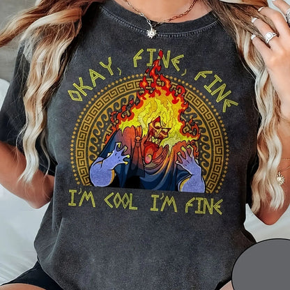 Retro Hercules Villains Hades Meme T-Shirt Okay Fine I'm Fine Graphic Tee Flamingo Design Casual Summer Women'S Fashion Tee