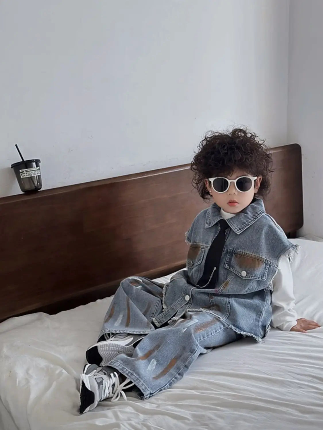 Boys Vest +Pants + Tie Outfits Kids Suits Cotton 3PCS/Set 2026 Blue Jean Spring Autumn Cotton Sport Teenagers Children Clothing
