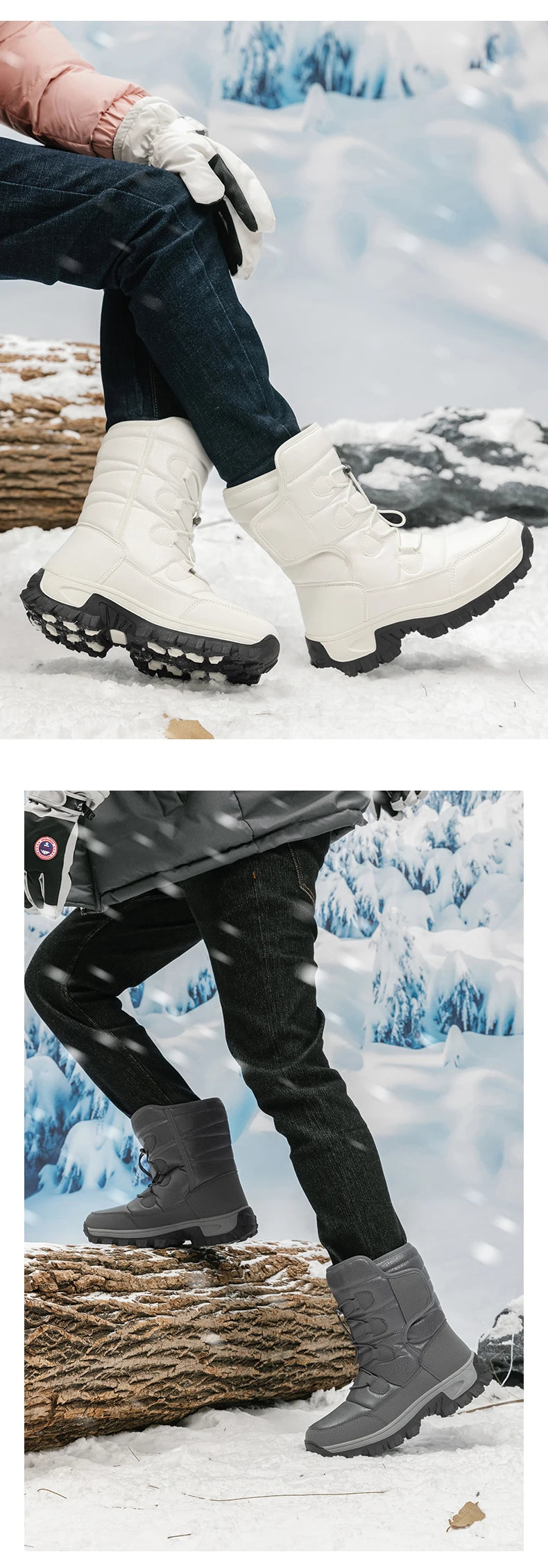 New Warm Men Plush Snow Boots High Top Winter Men's Boots Waterproof Winter Motorcycle Boots Outdoor Anti-Slip Men Hiking Boots