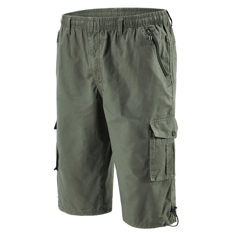 Cargo Shorts Men Zipper Pocket Many Men's Breeche Long Length 3/4 Capri Short Pant Cotton Bermuda Summer 2024 Casual Male Shorts