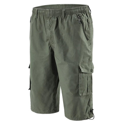 Cargo Shorts Men Zipper Pocket Many Men's Breeche Long Length 3/4 Capri Short Pant Cotton Bermuda Summer 2024 Casual Male Shorts