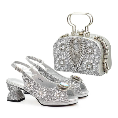 Italian Shoes and Bags Matching Set Decorated with Rhinestone Shoe and Matching Bag for Nigeria Party Wedges Shoes for Women