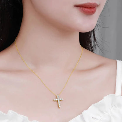 Certified 3.5MM Moissanite Necklace 14K Gold Filled Cross Pendant Necklace for Women Europe and America Vintage Jewelry