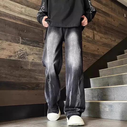 Autumn And Winter Dye Jeans Mens Denim Jeans New Casual Jeans Straight Leg Pants Baggy Pants Hip-Hop Pants
