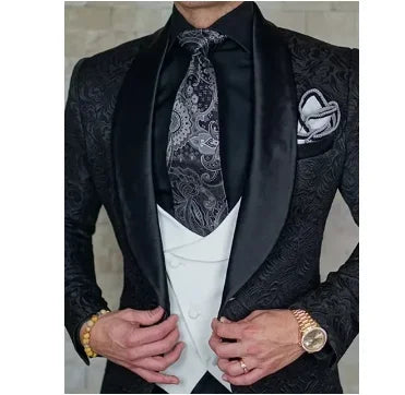 Elegant White Suits for Men Fashion Shawl Lapel Jacquard Male Suit Luxury Formal Party Prom Groom Wedding Tuxedo 3 Piece Set