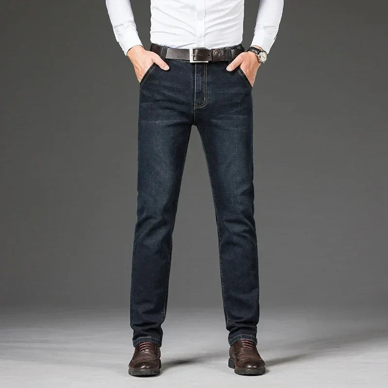 Plus Size 42 44 46 Spring Autumn Men's Fashion Casual Jeans Black Blue Classic Business Straight Elasticity Brand Denim Trousers