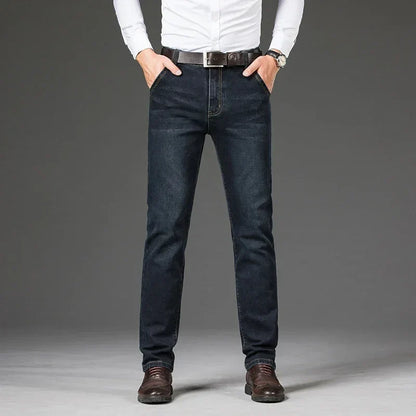 Plus Size 42 44 46 Spring Autumn Men's Fashion Casual Jeans Black Blue Classic Business Straight Elasticity Brand Denim Trousers