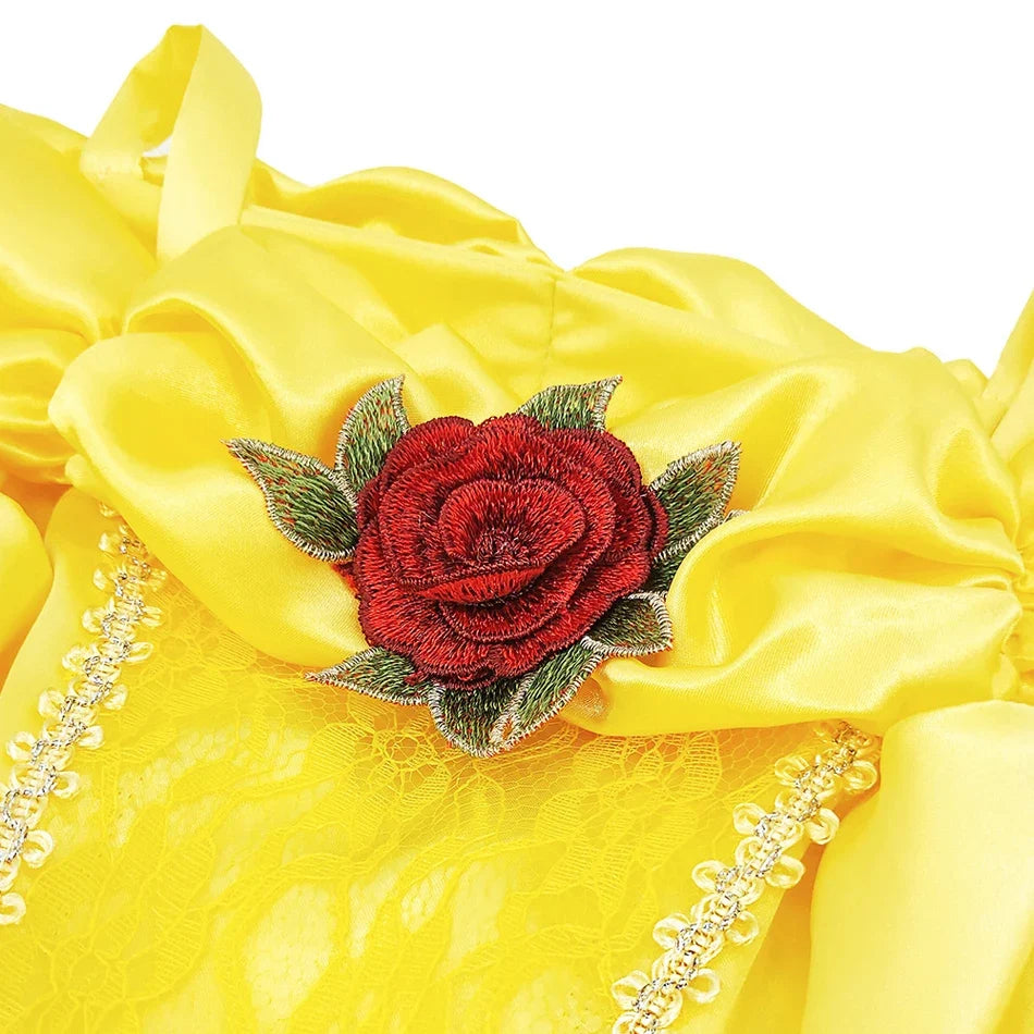 Girl Belle Dress Beauty Cosplay Costume Princess Deluxe Applique Outfit Children Birthday Party Elegant Gown Fairy Disguise Sets