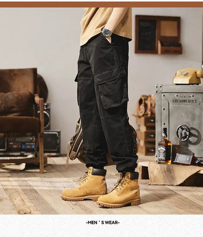 Men Fashion Military Cargo Pants Regualr Straight Fit Cotton Camouflage Green Black Grey Color Trousers W9202