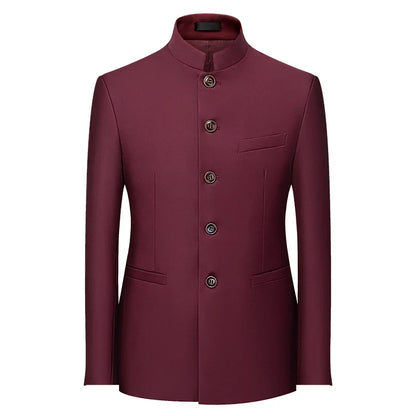 2026 Men's Chinese Style Long Sleeve Suit Jacket Korean Fit Formal Wear Asian Sizes L-7XL in Red White Black Yellow Blue Coat