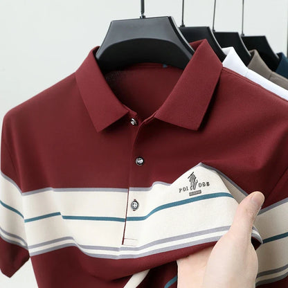 Luxury men's short sleeved polo shirt summer fashion hot selling striped top badge original design golf casual business T-shirt