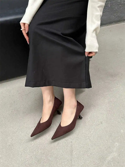 2024 Autumn Pointed Toe Women Sexy Shallow Slip On Pumps Shoes Fashion Thin High Heel Ladies Elegant Dress Shoes Mujer