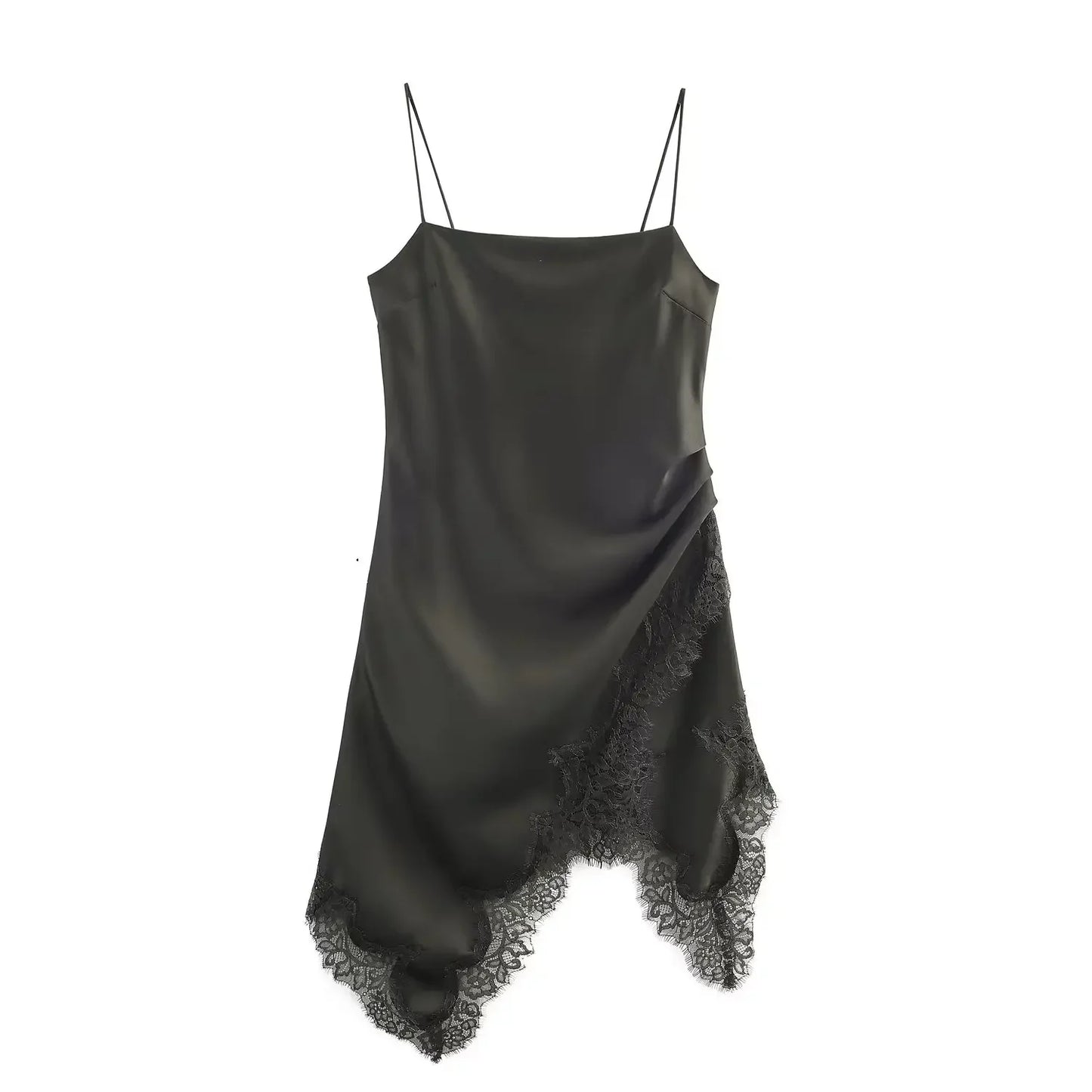 Lace Underwear Sling Dress Women Fashion Autumn Asymmetric satin texture Mini Dresses French Chic Female Evening Clothing