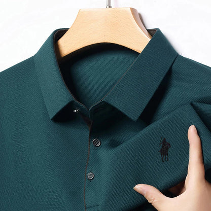 2025 Latest Autumn New Men's Long Sleeve Polo Shirt Middle Aged Business Comfortable Solid Color Men's Collar T-shirt