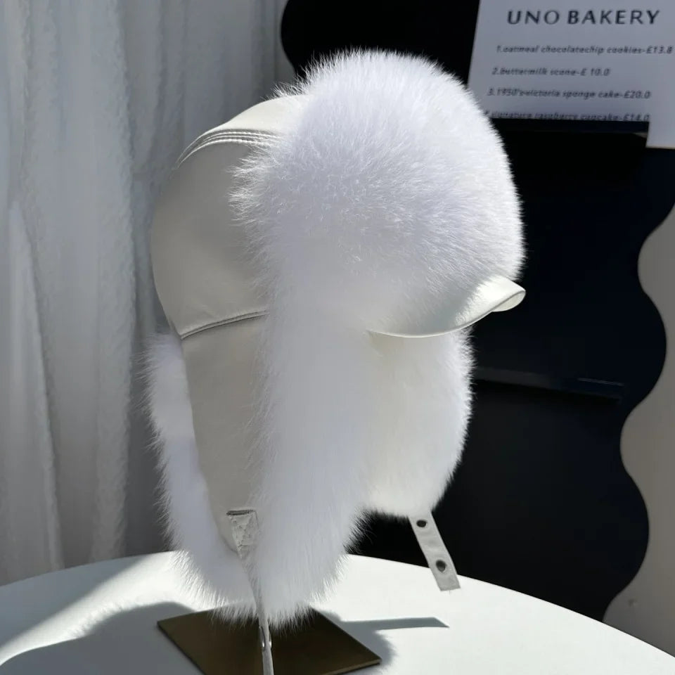 100% genuine fox fur ear-protecting hat Men real raccoon fur bomber hat Women winter warm fur real sheep leather snow hat