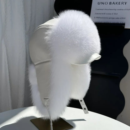100% genuine fox fur ear-protecting hat Men real raccoon fur bomber hat Women winter warm fur real sheep leather snow hat