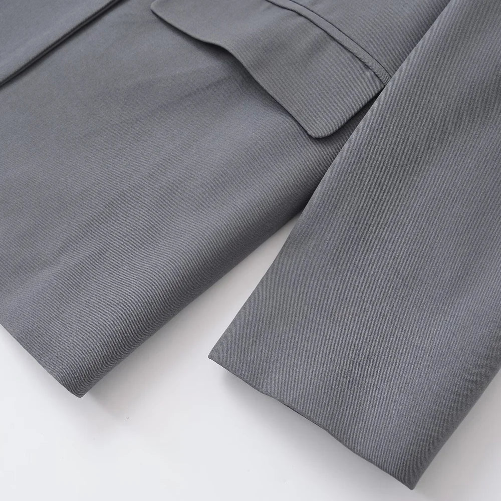 Women's Double Breasted Office Wear Blazer Coat, Long Sleeve, Flap Pockets, Female Outerwear, Chic Tops, Fashion