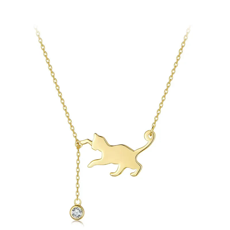 S925 Sterling Silver Cat Necklace Cute Silver Cat Pendant Collarbone Necklace for Women SCN232 3 Colors