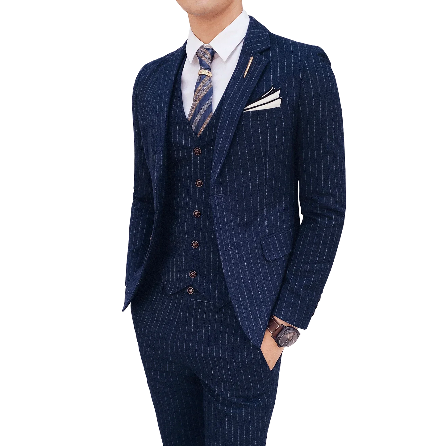(Blazer+Vest+Pants) 2024 New Striped  Wedding Suits  for Men Three Piece Business Casual Party Multi-Occasion Slim Dress