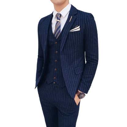 (Blazer+Vest+Pants) 2024 New Striped  Wedding Suits  for Men Three Piece Business Casual Party Multi-Occasion Slim Dress