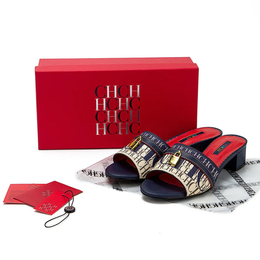 Fashionable High Quality Metal Lock Monogram Print Women's Low Heeled Slippers Temperament Versatile Women's Slippers