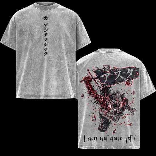 Anime Black Clover Asta Printed T Shirt Gothic Washed Oversized T-shirt For Men's Unisex Clothing Short Sleeve Cotton Tees Tops