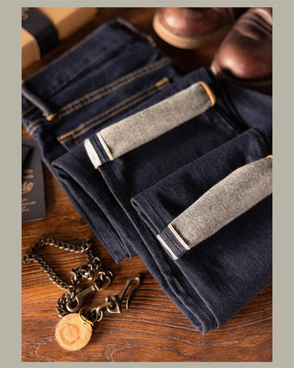 Slim Straight Jeans Rinsed Spring Men's Red Selvedge Denim Pants GT-0003