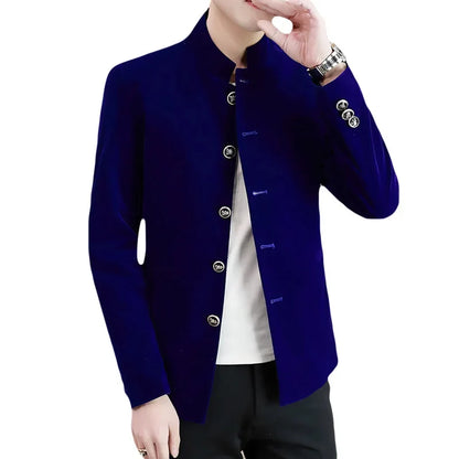 Men's Light Luxury Golden Velvet Coat Youth Fashion Trend Solid Color Stand Collar MAO Suit Handsome Boutique Item