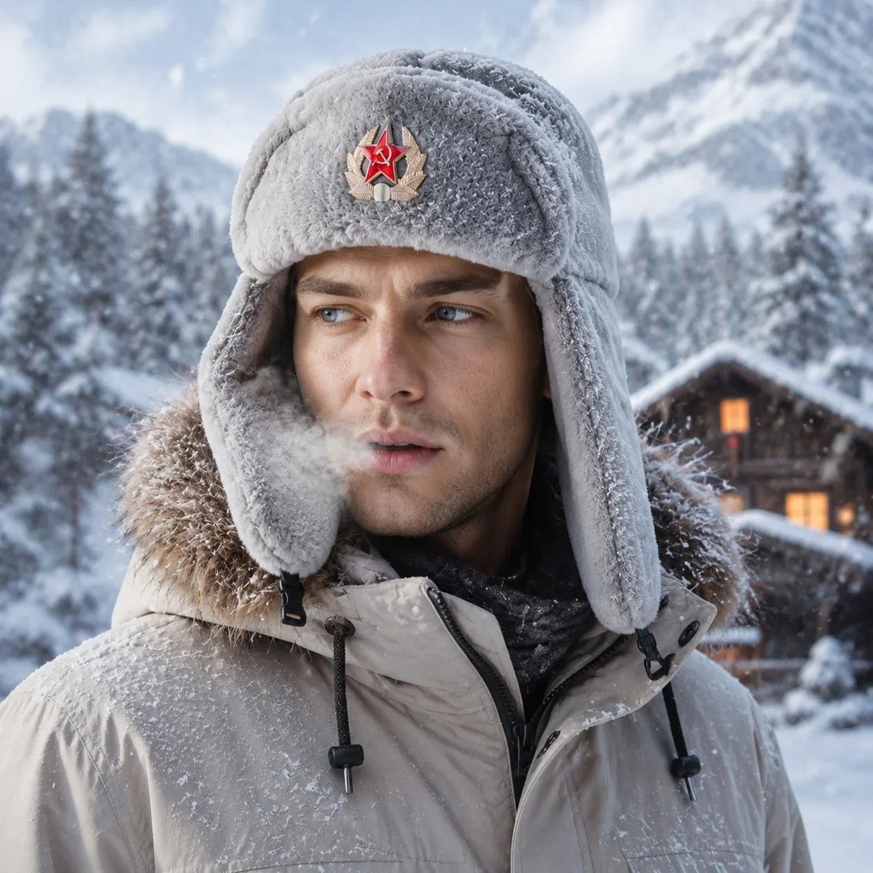 Trooper Hat with Emblem Earflap gorro ruso sovietico  winter hat Thick Warm Winter Outdoor Cap for Men Women Hiking Skiing