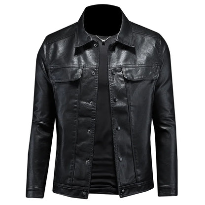 2024 Autumn and Winter New Men's Fashion Handsome with Solid Color Boutique Lapel Motorcycle Leather Coat Slim Fashion  M-5XL
