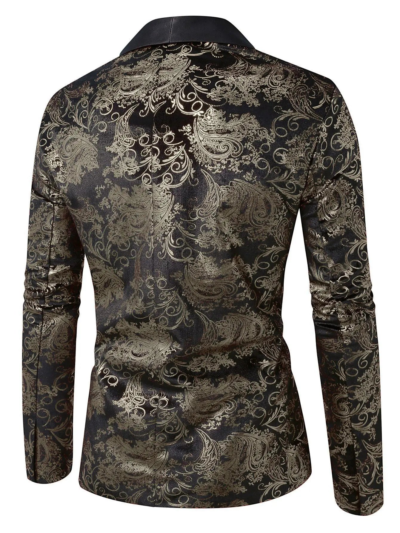 Men's Long-sleeved Suit Jacket, Purple Printed Black Collar Single-button Coat, Wedding/Party/Stage Performance Blazers