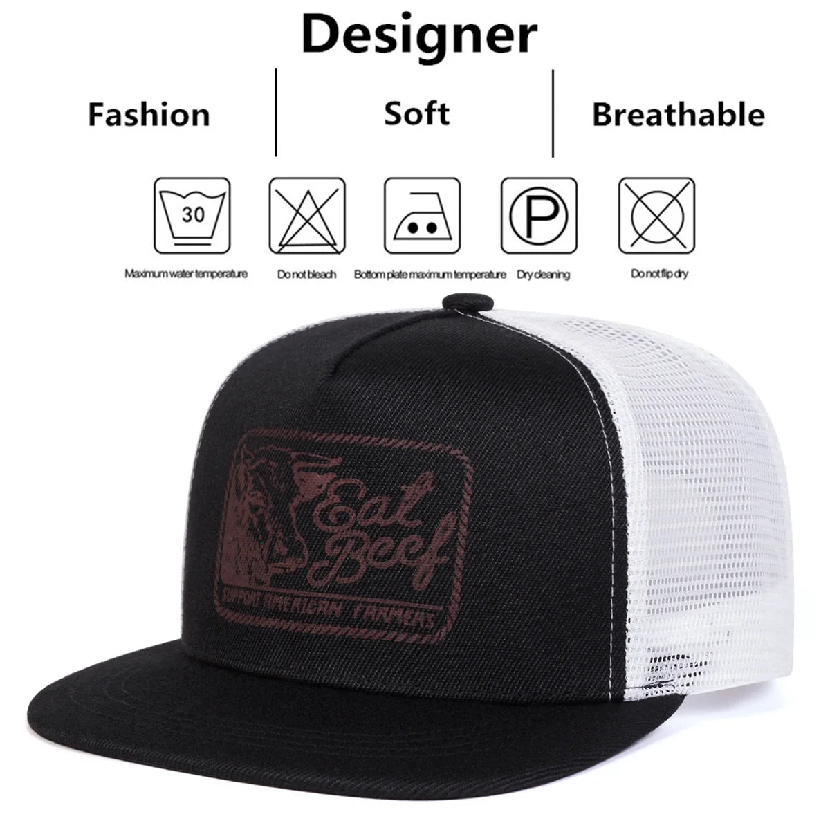 Unisex EAT BEEF Letter Embroidery Hip-hop Net Hats Spring Summer Outdoor Adjustable Casual Baseball Caps Sunscreen Hat Cap