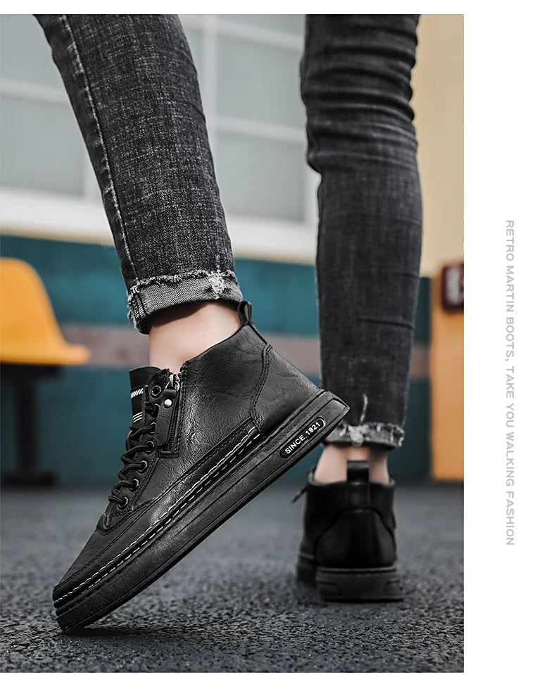 Men's boots autumn and winter warm plush outdoor casual boots workwear boots fashion versatile soft soled comfort leather boots