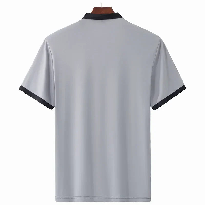Striped Polo Shirt Men Plus Size 1XL-7XL 110-180kg Short Sleeve T-Shirt Loose Polos Oversized Tops Grey White Big Male Clothing