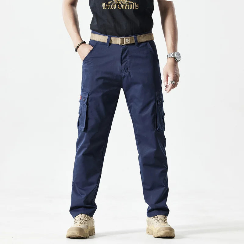 Autumn Work Pants Men Multi-pockets Cargo Trousers Casual Wear-resistant Workwear Spring Straight Pant Outdoor Hiking Trousers
