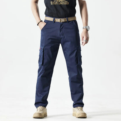 Autumn Work Pants Men Multi-pockets Cargo Trousers Casual Wear-resistant Workwear Spring Straight Pant Outdoor Hiking Trousers
