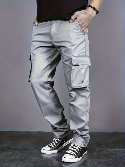 Men's casual multi pocket work pants with loose fit and drawstring waistband suitable for hikingfishingand outdoor exploration