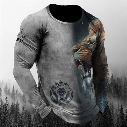 Retro Men's Long Sleeve T-shirt Animal Print Shirt Animal Pattern Clothing Street Apparel Sleeve Top Men's Plus Size XS-5XL