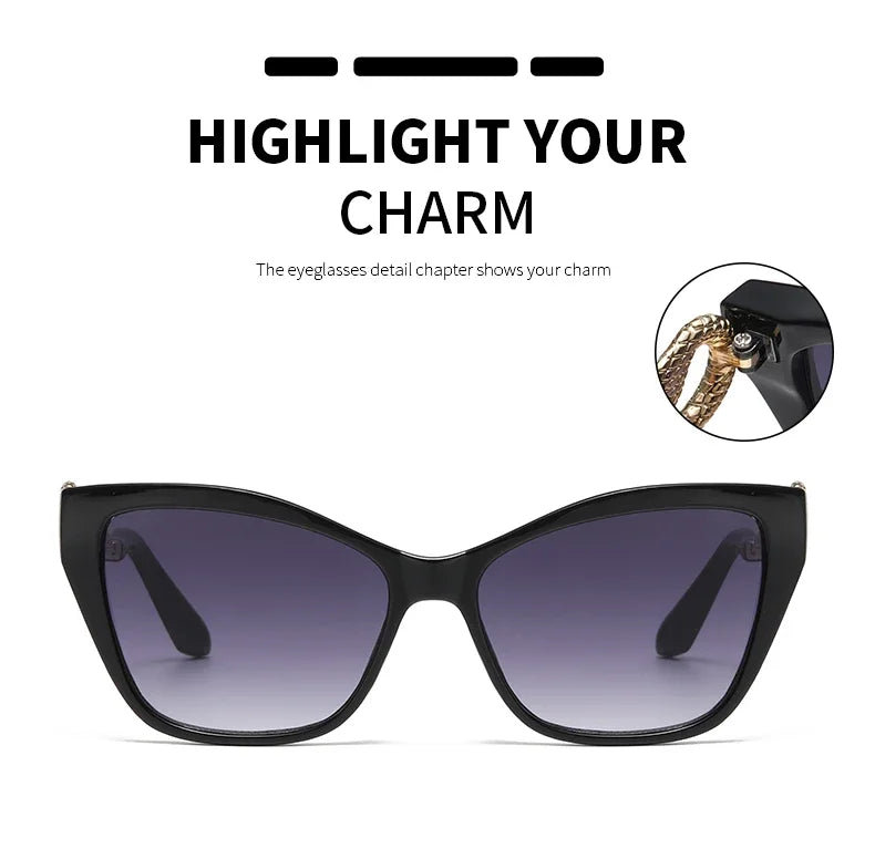 Fashion Large Frame Cat Eye Sunglasses Women Gradient Glasses Punk Color Block Design Sexy Ladies Metal Snake Eyeglasses