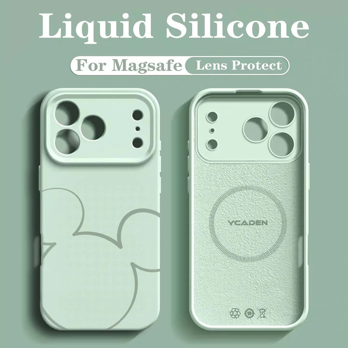 Luxury Liquid MIkey Silicone For Magsafe Phone Case For iPhone 17 Pro 16 15 14 13 12 Pro Max Wireless Charging Skin Smooth Cover