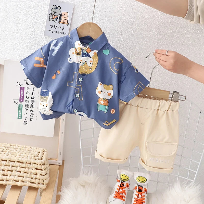 0-5 Years Quality Cotton T-Shirt Kids Girls Clothing Sets Stylish Printed Short Sleeve Baby Boys Clothing Suits