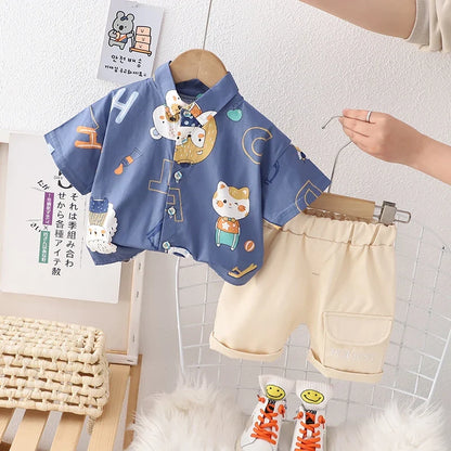 0-5 Years Quality Cotton T-Shirt Kids Girls Clothing Sets Stylish Printed Short Sleeve Baby Boys Clothing Suits