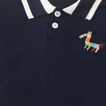 0-5 Years Old Kids Boys 2Pcs Polo Shirt Set Short Sleeve Navy Blue Horse Embroidery Top and White Shorts Summer Casual Wear