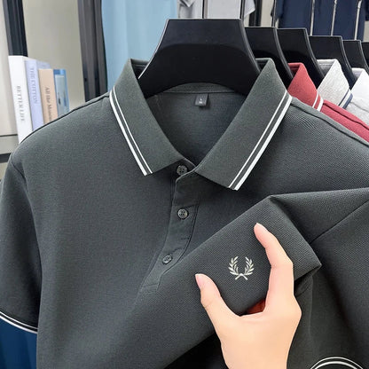 100% pure cotton embroidered new men's casual short sleeved polo shirt, fashionable, breathable, comfortable and versatile top