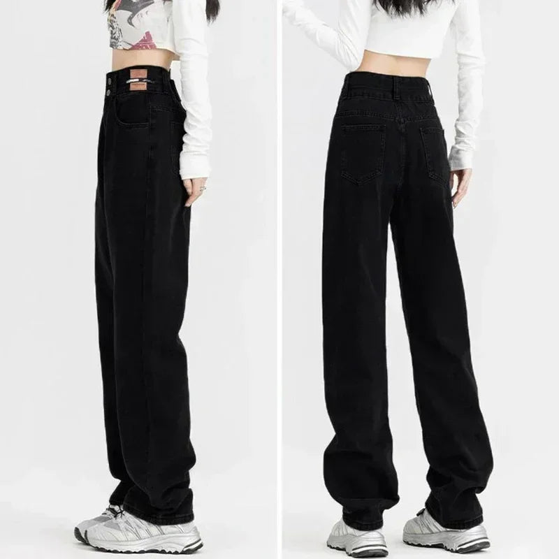 New Woman Korean Double Buckle Design Jeans Female Winter Snow Warm Thermal Plush Pants Girls Popular High Waist Denim Trousers