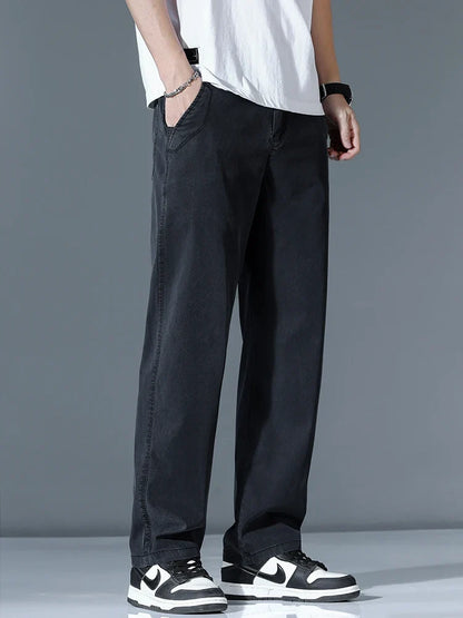 Ultra-thin Lyocell Fashion Loose Casual Pants Men Spring Summer Korean Straight Stretch Brand Trousers Male Clothing Wide Pants