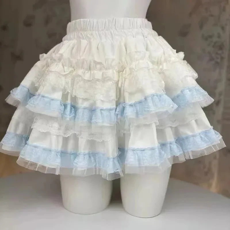 Mini Cake Skirt Lolita Princess Vintage Sweet Kawaii Lace Ruffle Bottom Y2k Harajuku Ladies Party Daily Faldas Mujer