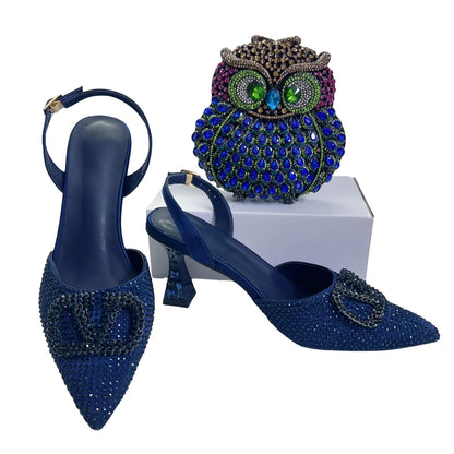 Italian Designer Evening Shoes With Clutch Bag Set for African Wedding and Bridal Occasions Lace Embroidered Beads Women's Shoes