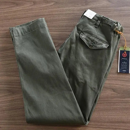 Heavy Tooling Straight-leg Pants Men's Korean Ami Kaji Pure Cotton Men's Long Pants Old Worn Hole Casual Pants Cotton Mens Jeans