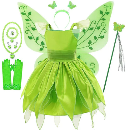 Girls Fairy Dress Up Kids Princess Green Flower Fairy Dress With Wings Princess Costume Party Tinkerbell Tinker Bell Dresses